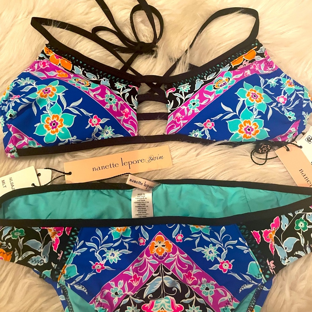 Nanette Lenore Damask Black Floral Bikini Sz XS